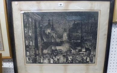 Frank Brangwyn, lithograph, the Evening News, Ludgate Circus with...