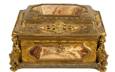 French Gilt Bronze and Specimen Marble Jewelry Casket