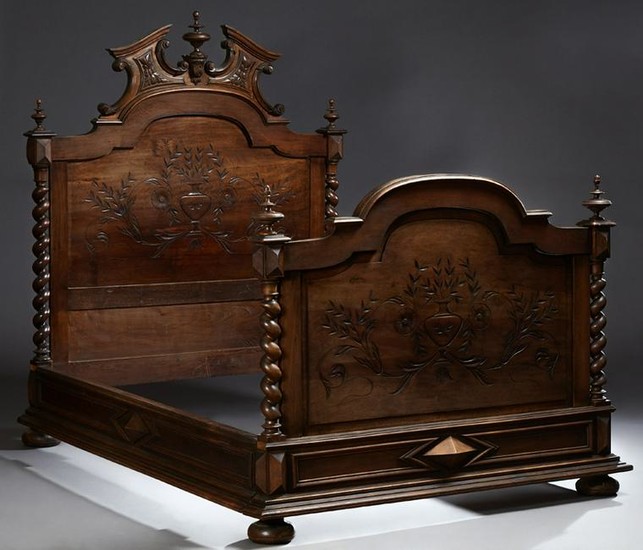 French Provincial Henri II Style Carved Walnut Double