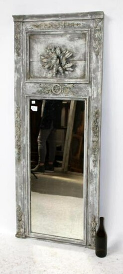 French trumeau mirror with plaster cherub in relief