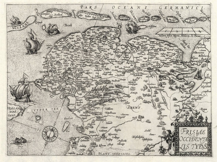 [Friesland]. "Frisiae Occidentalis Typus". Carte engr. avec cartouche, 23x31 cm, d'après GUICCIARDINI, 1582. - Bien...
