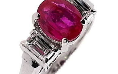GIA - 1.56ct Natural Not-Heated Burma Ruby and 0.60ct Diamonds Platinum - Ring Ruby