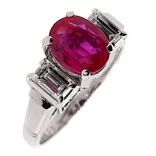 GIA - 1.56ct Natural Not-Heated Burma Ruby and 0.60ct Diamonds Platinum - Ring Ruby
