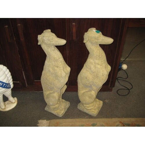 Garden Statuary - Pair of Seated Dogs
