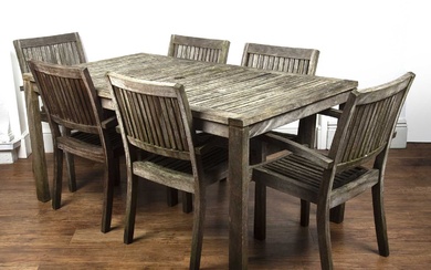 Garden table and set of six chairs teak, four standar...