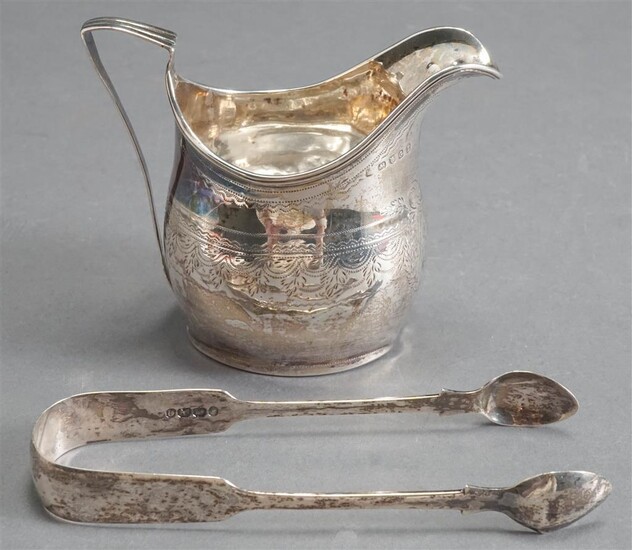 George III Silver Creamer and Victorian Silver Sugar Nippers, 3.8 oz