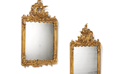 Germany | COUPLE OF NICE WOOD MIRRORS WITH ROCAILLE CARTOUCHES