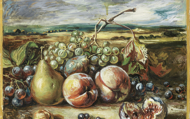 Giorgio de Chirico, Vita silente di frutta in un paese, fine anni Cinquanta