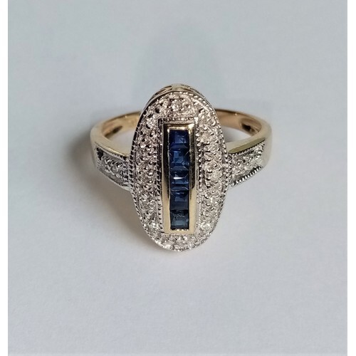 Gold Diamond and Sapphire Ring, Size L 1/2