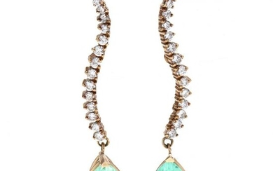 Gold, Green Beryl, and Diamond Dangle Earrings