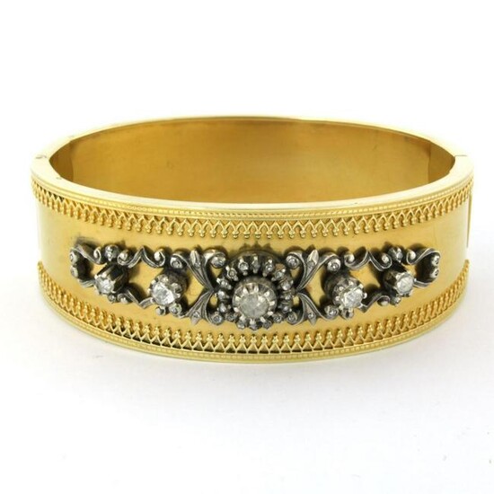 Gold and silver hinged bracelet set with rose cut