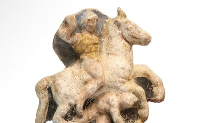 Greek Polychrome Terracotta Plaque of Horse and Rider