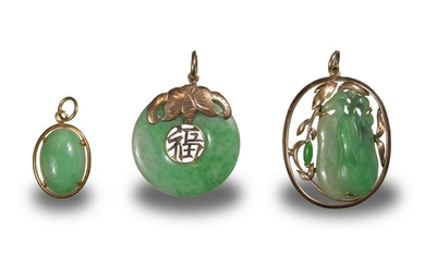 Group of 3 Chinese Jadeite Toggles, Republic