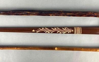 Group of 3 Wood Walking Canes with Carved Animal Handles