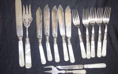 Group vintage MoP handle cutlery pieces