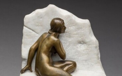 Gustave Obiols (1858- circa 1930) « Andromède enchainée » Bronze à patine mordorée sur support...
