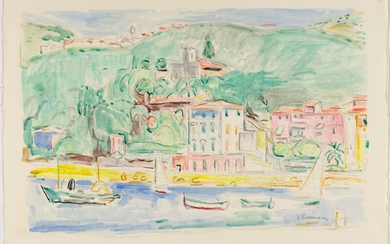 HANS PURRMANN(Spire 1880-1966 Bâle)Rive avec Castello.Aquarelle sur crayon sur papier.Signé en bas à droite :...