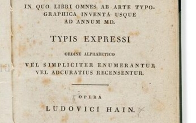 Hain, Ludwig (1781-1836) Repertorium Bibliographicum
