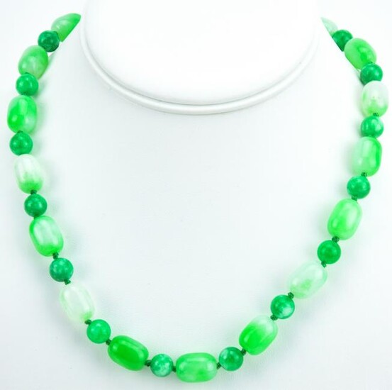 Hand Knotted Green & White Jade Necklace Strand