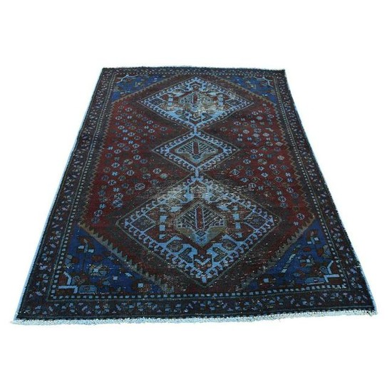 Hand Knotted Vintage Overdyed Persian Shiraz Oriental