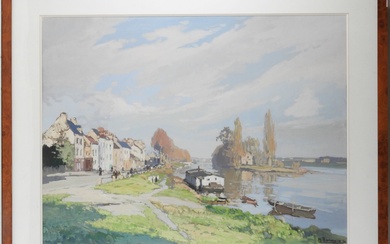 Henri BARNOIN (1882-1940). Bord de Loire. Gouache signée en bas à droite. 57 x 76...