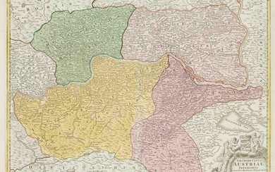 Historical map of Austria, ''Archiducatus Austriae Inferioris...'', part col. copper engraving by