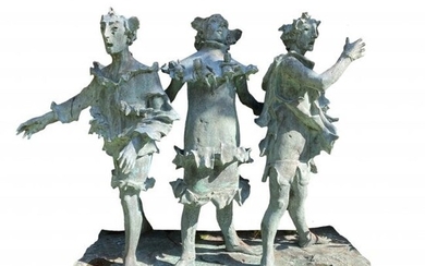 Huge David Aronson Three Signers Bronze Sculpture