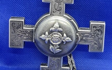 ID - Schwere gravierte Silber Jerusalemkreuz Spindeluhr - Men - Schweiz um 1800