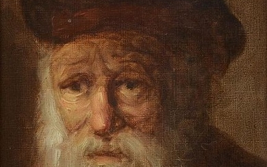 ILLEGIBLY SIGNED PORTRAIT PAINTING OF A RABBI