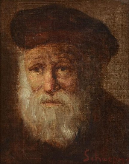 ILLEGIBLY SIGNED PORTRAIT PAINTING OF A RABBI