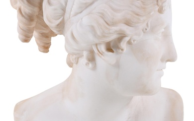 ITALIAN ALABASTER BUST OF VENUS, AFTER CANOVA Height: 17 1/2 in. (44.5 cm.), Height of socle: 5 1/8 in. (13 cm.)
