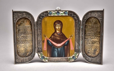 Icône en argent, Russie, vers 1900, "Marie comme intercesseur", argent, 84 poinçonnés, marque de maître...