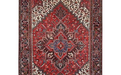 Imperial Red, Semi Antique Persian Heriz, Pure Wool Hand Knotted Rug