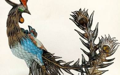 Important Chinese Silver Phoenix - Silver gilt, Enamels, Turquoise, Corals - China - mid 20th century