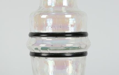 Iridescent Art Glass Bubble Vase Painted Silver