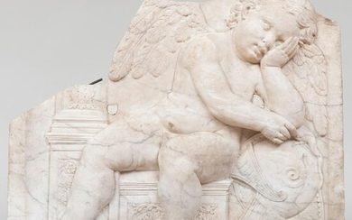 Italian Carved Fragmentary Panel of a Sleeping Angel