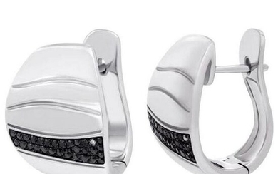 Italian Fashion Black Diamond White Gold Lever-Back