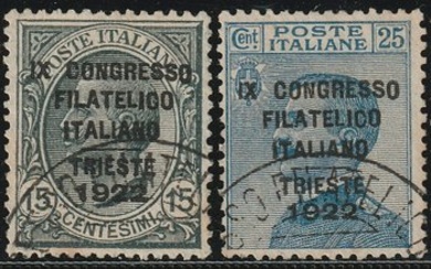Italy Kingdom 1922 - 9th Trieste Philatelic Congress, complete set, centred, used, rare, with expert’s report - Sassone S.22