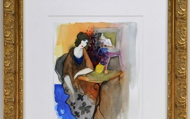 Itzchak Tarkay Elegant Lady Watercolor Painting