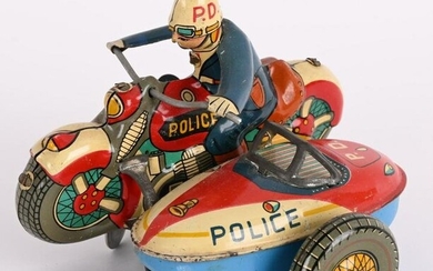 JAPAN TIN WINDUP POLICE MOTORCYLE & SIDECAR