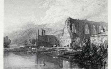 JMW TURNER 1800s Engraving St Agatha's Abbey Ruins Framed Signed
