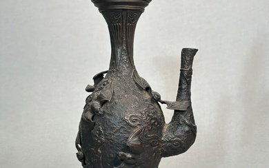 Japanese Bronze Vase with Bats, Meiji Period