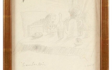 Jean SOUVERBIE (1891-1981) Femmes dans un intérieur, 1929 Dessin au crayon sur papier signé en...