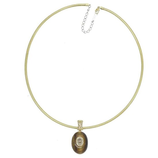 Jewel Studio - 18 kt. Platinum, Yellow gold - Necklace with pendant - 0.33 ct Diamond - Diamonds, Tiger Eye