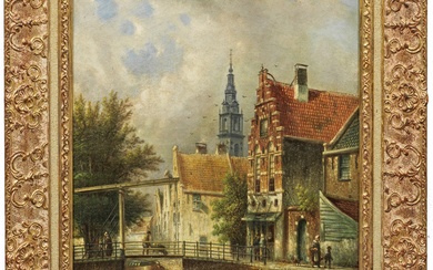 Johannes Franciscus Spohler (1853 Rotterdam - 1923 Amsterdam) Le canal d'Amsterdam Véritable vedette d'Amsterdam, pleine...