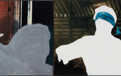 John Baldessari, Figure (With Money) and Knife Thrower (With Blue Blindfold)