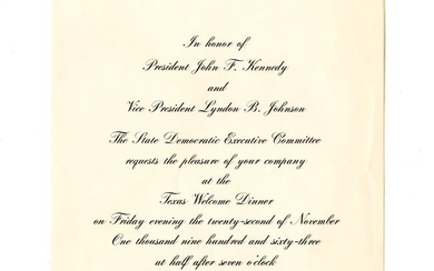 John F. Kennedy 1963 Texas Welcome Dinner Invitation