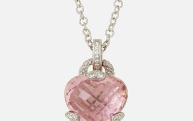 Judith Ripka, Pink crystal, diamond heart necklace