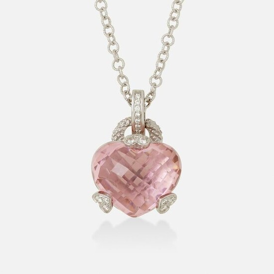 Judith Ripka, Pink crystal, diamond heart necklace