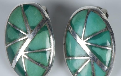 K.E.K. Zuni Sterling & Turquoise Inlay Clip-On Earrings